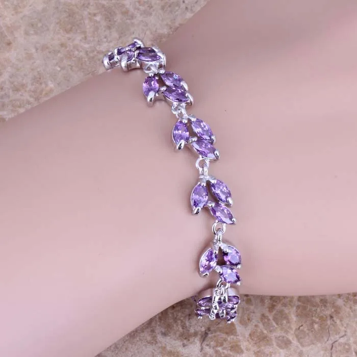 Очаровательный браслет цепочка с фиолетовым кубическим цирконием и