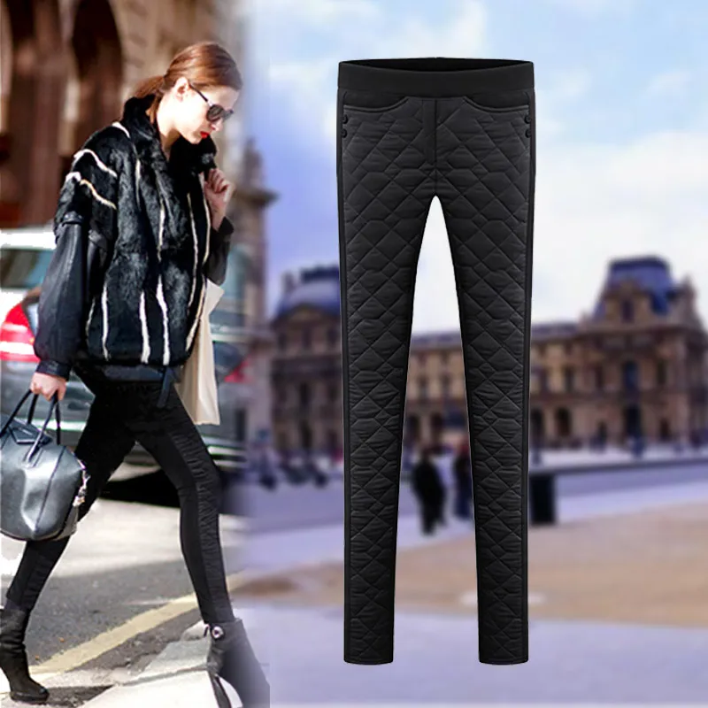 2017 зимние Пуховые Хлопковые женские брюки Женские однотонные теплые узкие с
