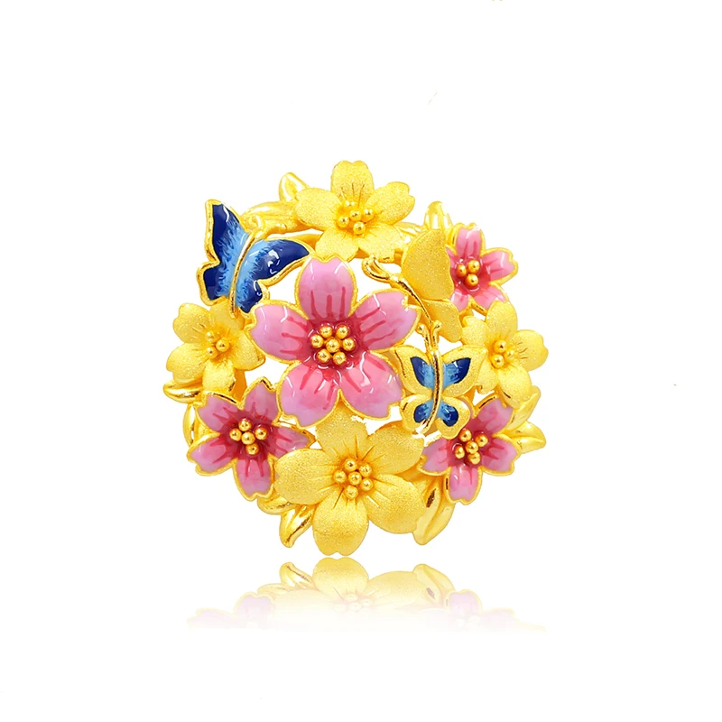 

New Arrival 24K Yellow Gold Pendant Women Colourful Flower Butterfly Necklace Pendant 8.29g