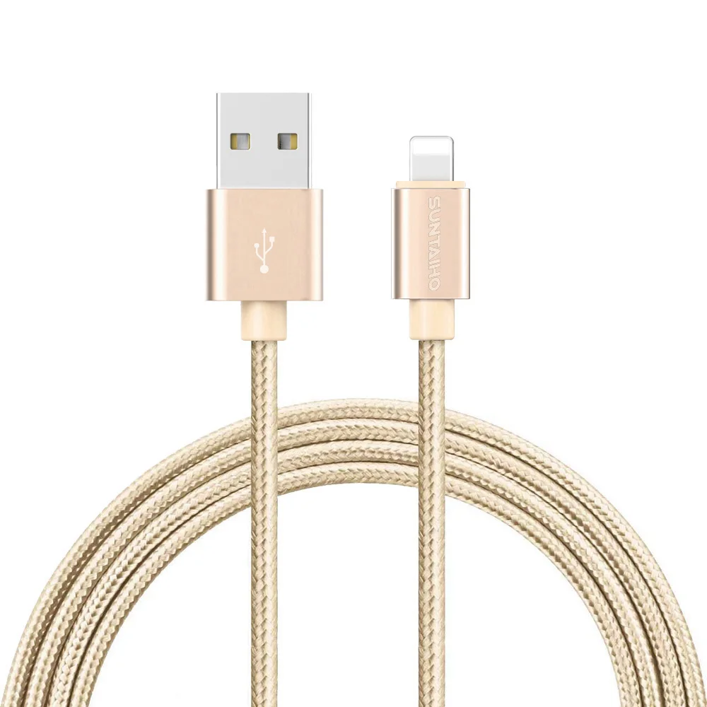 USB кабель для iPhone X USB кабель [3-Pack] 1 м/2 м/3 м, Suntaiho нейлоновый USB кабель 5 в 2,1 кабель для быстрой зарядки для iPhone 8 7 6 5 S Plus - Цвет: Nylon Gold