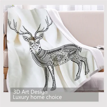 BlessLiving Deer Fleece Throw Blanket Geometric Aztec Elk Black and White Decorative Sherpa Blanket for Home Couch Outdor 3