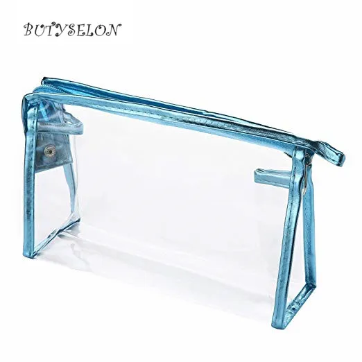 blue Косметика Make Up Bag/Организатор Прозрачный Водонепроницаемый косметичка ПВХ виниловый молнии несессер отпуск дорожные аксессуары орга - Цвет: blue
