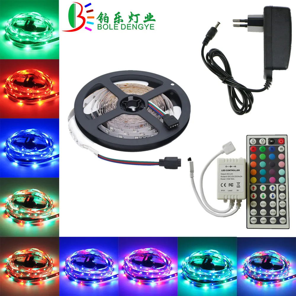 Светодиодная лента 12 в 60 светодиодный s/m SMD 2835 Водонепроницаемая Гибкая RGB лента многоцветная веревка свет лампы+ контроллер+ адаптер питания