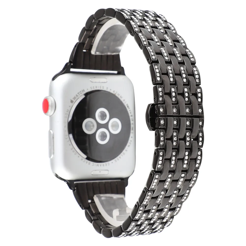 Black Модные рифленая нержавеющая сталь браслет для наручных часов Apple Watch, версии 40/44/38 мм/42 мм, ремешок для запястья серии 5, 4, 3, 2, 1, с металлическим ремнем - Цвет ремешка: Black