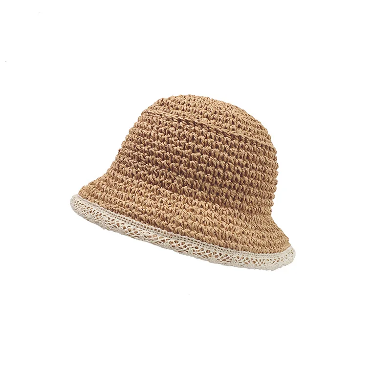 

Children Lace Tie Sun Hats Summer Handmade Straw Hats Sunscreen Beach Hat Casual Kids Girls Boy Foldable Holiday Loli Bucket Cap