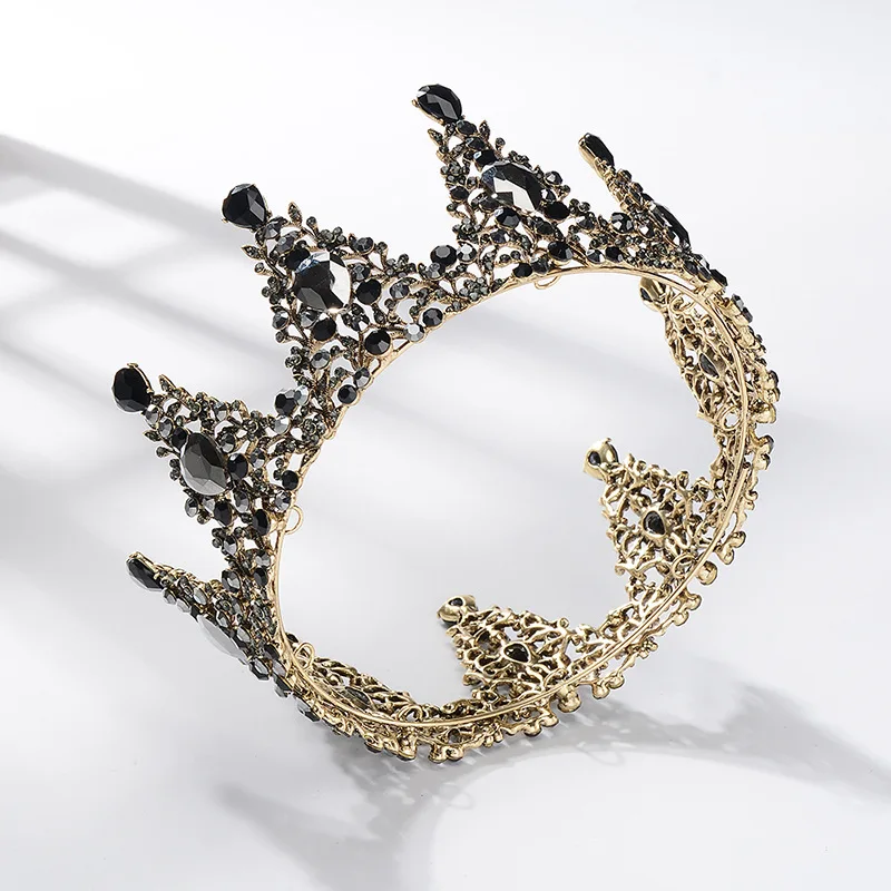Новинка блестящая круглая корона принцессы черного золота в стиле ретро