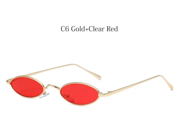 C6 Gold Red Маленькие овальные солнцезащитные очки для женщин, Ретро стиль, металлическая оправа, очки, модные, маленький размер, красные, желтые, прозрачные линзы, солнцезащитные очки,, новинка, UV400 - Цвет линз: C6 Gold Red