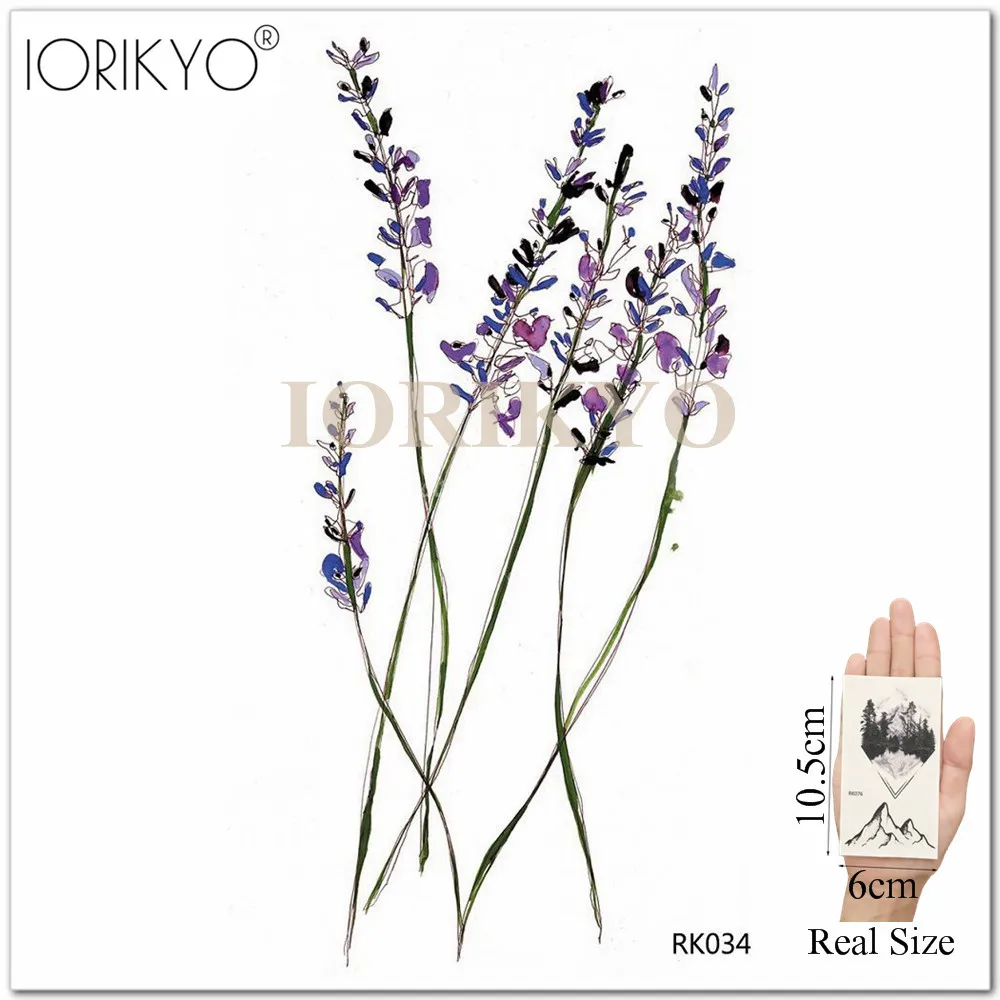 Женские модные тату наклейки IORIKYO на руку цветные флоры лаванда временные