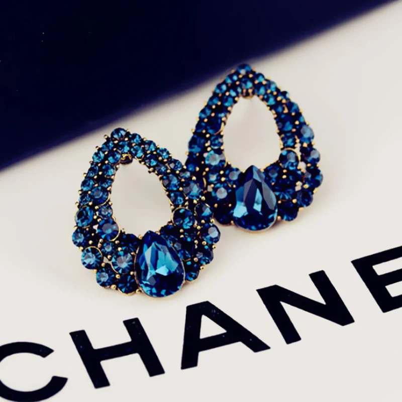 HIYONG Fashion Women Girls Jewelry Round Created Blue Earrings Party Charms Water Droplet Wedding | Украшения и аксессуары