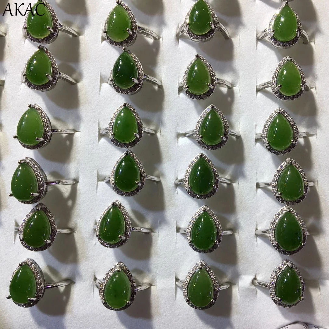 Женское кольцо из серебра 925 пробы с натуральным нефритом|Кольца| |