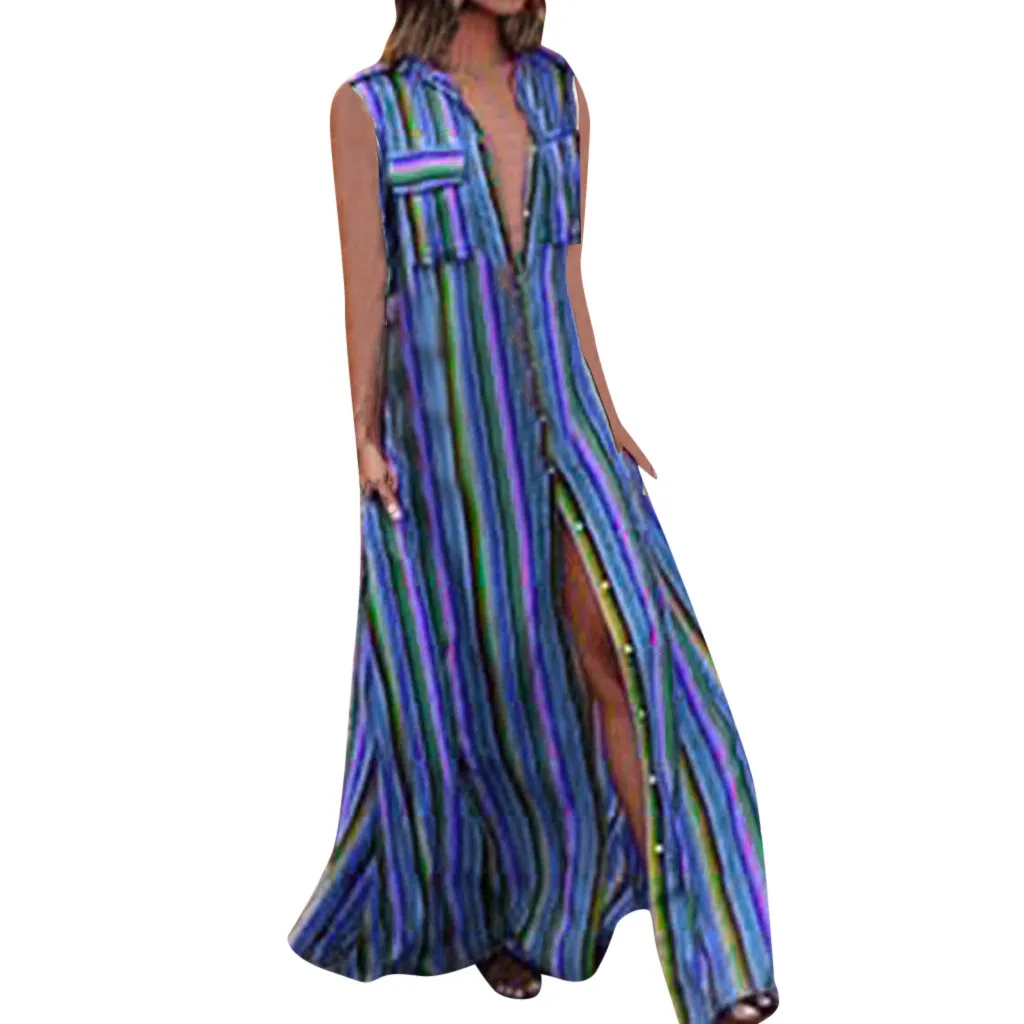 Женское повседневное Полосатое платье без рукавов свободные вечерние длинные