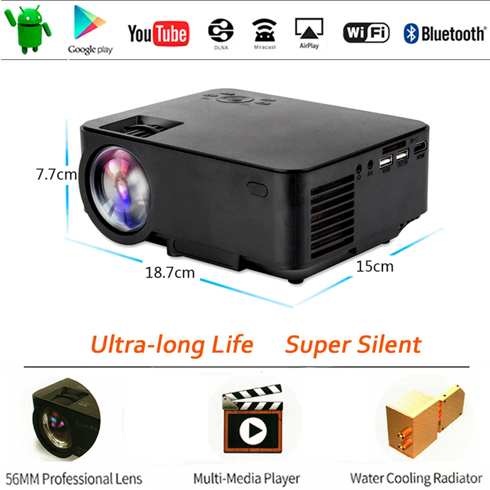 Мини светодиодный проектор Android 4.4 TV Box Full HD Dlan WI-FI Bluetooth 4.0 Поддержка miracast airplay EZcast