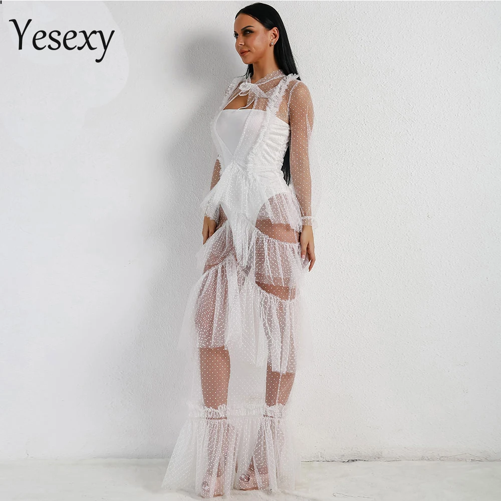 Yesexy 2021 с О образным вырезом длинным рукавом Прозрачная Сексуальное Платье