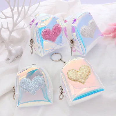 Random Color Random Color Flash Heart Coin Purse Laser Small Bag Holographic Women PVC Clear Handbag Girl Card Holder For Kids Purse Keychain - Цвет: Random Color