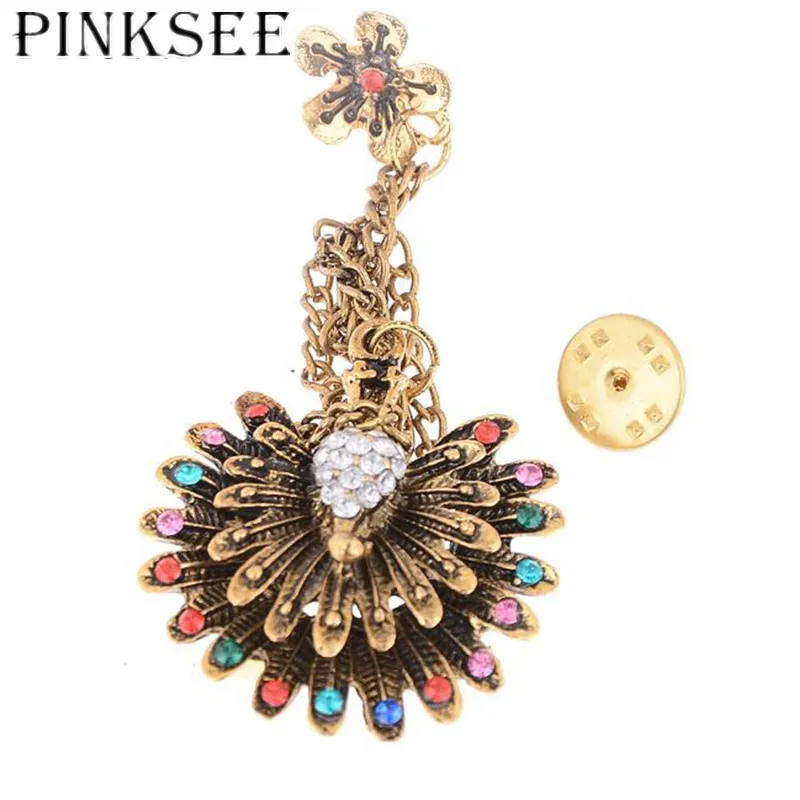 

PINKSEE New Retro Jewelry Colored Metal Brooches for Women Chain Tassel Brooch Beautiful Peacock Brooch Pin