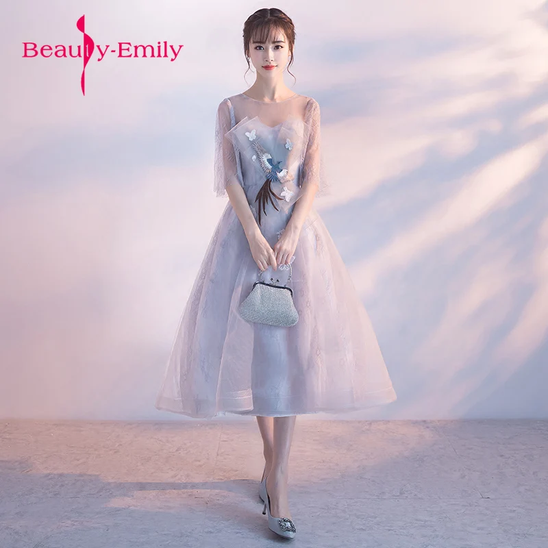 

Beauty Emily O-Neck flowy fabric appliques phoenix pattern Evening Dress Party Elegant Vestido De Festa 3d embroidery Gowns