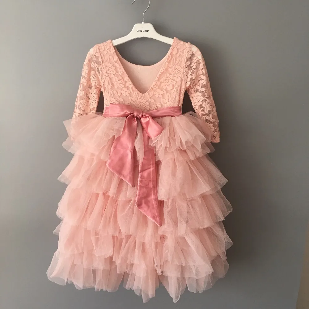 Children girls lace maxi dress kids long cake tutu princess with sashes toddler birthday party vestido | Детская одежда и обувь
