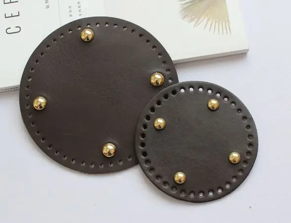 1PCS Real Leather Round Bag bottom 16cm/6.3" 12cm/4.7" DIY Handmade Bag Accessories - Цвет: coffee 12cm