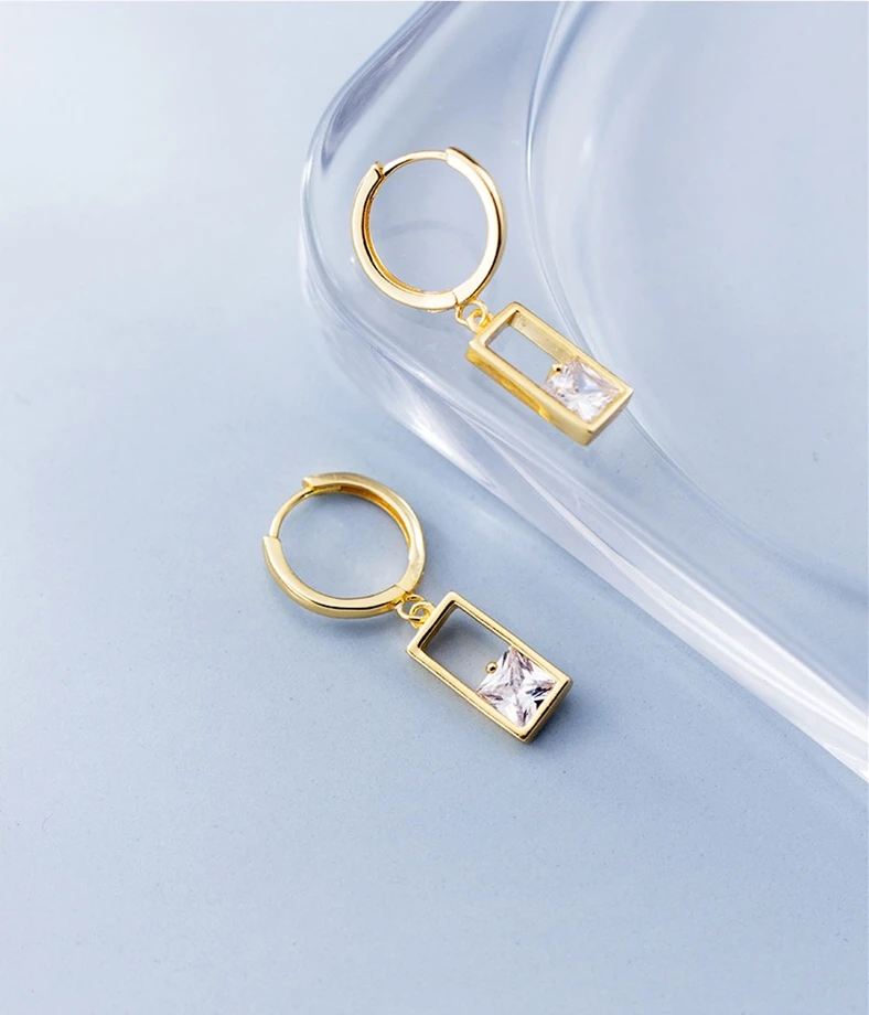 Серьги из стерлингового серебра S925, изящные, минималистичные, циркониевые, прямоугольные, Короткие серьги, свежие, сладкие, дикие, для девушек, серебряные серьги, ювелирные изделия