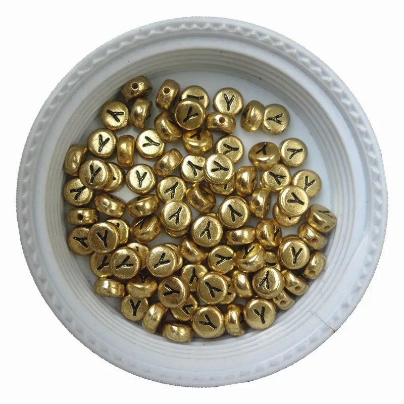 

Бесплатная доставка, золотые бусины золотого цвета, 3600 шт., ювелирные изделия с буквенным Y-образным принтом, 4*7 мм, плоские, круглые, золотые ...