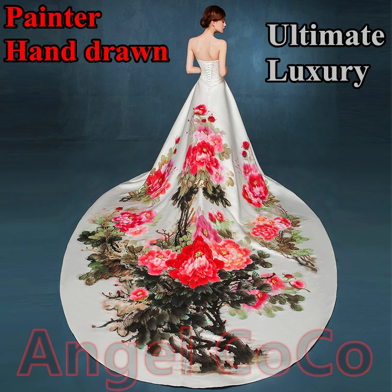 Ручная роспись Великолепный Королевский вечернее платье Женщины Арабский пром