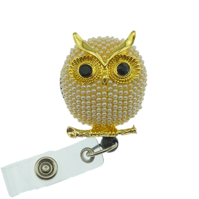 

Wholesale Creative Animal Owl Pearl Retractable Pull Reel/ID Badge Name Holder