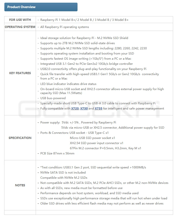 Geeekipi X870 M.2 NVMe SSD Расширительная плата щитка 2280/2260/2242/2230 для Raspberry Pi 1 Модель B+/2/3/3+/4 B ROCK64 Banana Pi