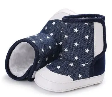 darkblue star Новорожденных хлопок мягкий толстый для маленьких мальчиков девочек Обувь для высокого верха, Сапоги и ботинки для девочек Мокасины теплый флис малыша Обувь для малышей - Цвет: darkblue star