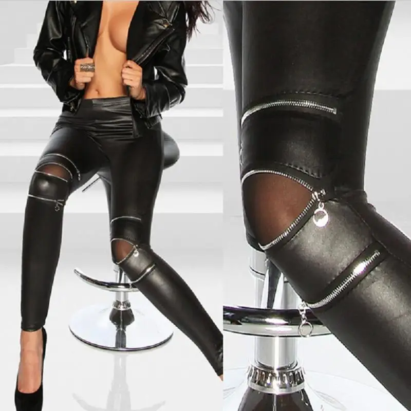 2018 Spring Autumn Three Zipper women's leggings sexy leather pants Female Feet Legging couro Clothing | Женская одежда