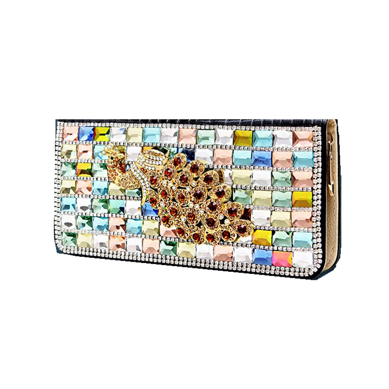 Женский кошелек из натуральной кожи бумажник с павлиньими стразами вечерняя