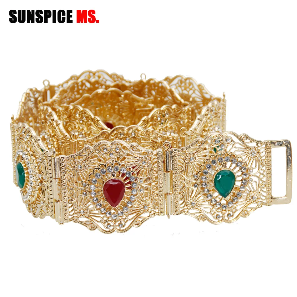 

SUNSPICE-MS Morocco Gold Silver Color Caftan Wedding Belt For Women Metal crystal Belly Chain Adjust Length Arab Waist Jewelry