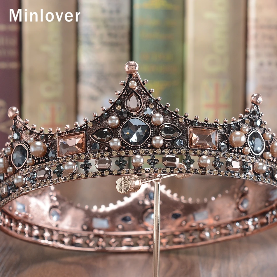 Minlover, Ретро стиль, кристалл, Полный Круглый, в стиле барокко, свадебная тиара, корона, свадебные аксессуары для волос для женщин, мужчин, королевская диадема, головной убор HG184