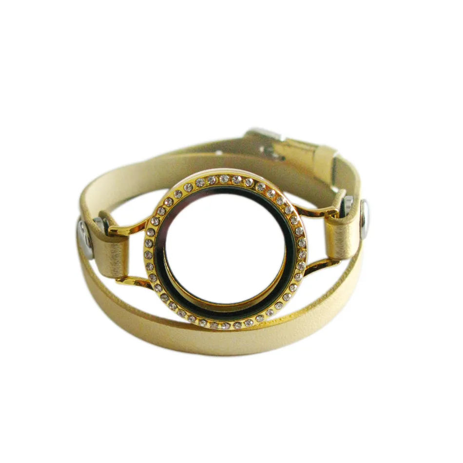 gold bling Круглый витой резьбовой винт вниз медальон сверкающий серебряный розовый золотой цвет медальоны с кожаным обертыванием медальон браслет - Окраска металла: gold bling