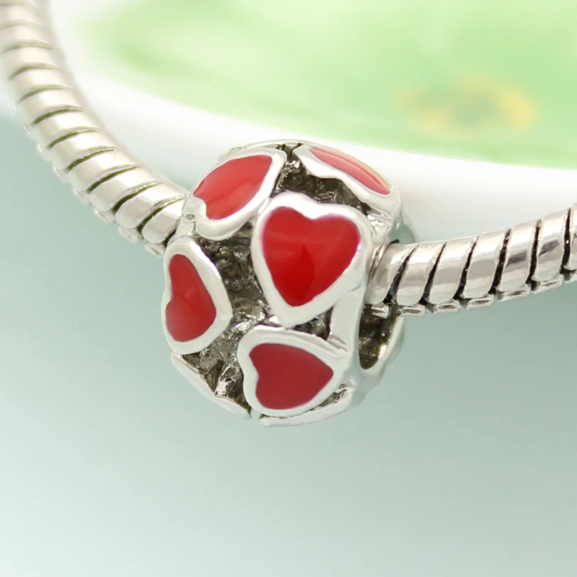 Free shipping Red hand enameled heart love metal alloy bead charm Fit Pandora Bracelet | Украшения и аксессуары