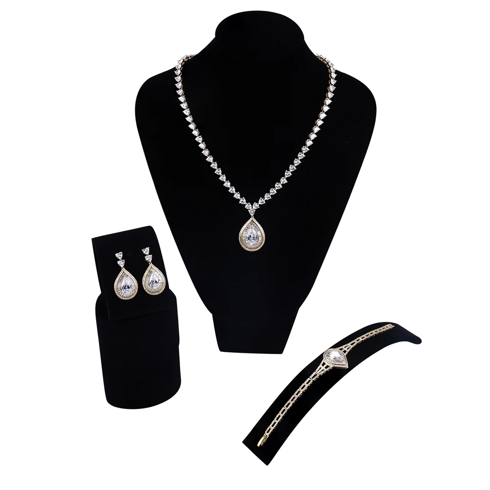 

New Luxury women wedding Jewelry Sets 3pcs jewelry sets ( necklace, bracelet & earrings) Dinner dress accessories Free shipping