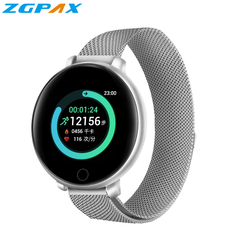 ZGPAX Смарт часы V12 P80 OLED цветной экран стальной ремешок Smartwatch Женская мода фитнес