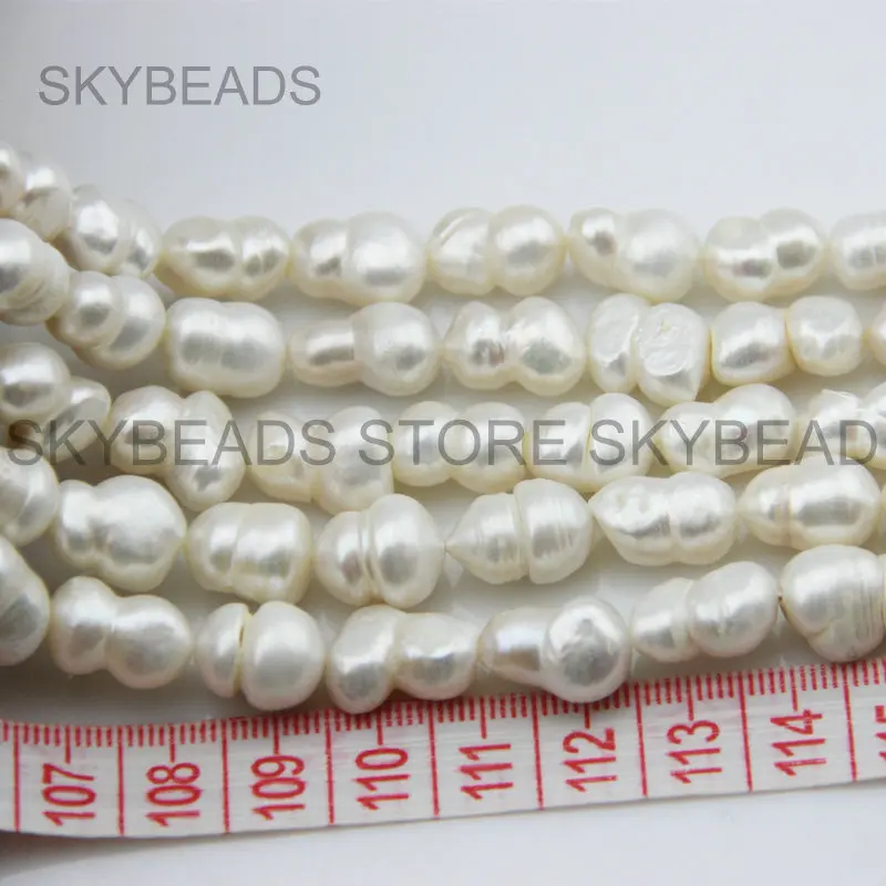 

Gourd Pearl Beads Strands Peanut Bottle Shape White Baroque Siamese Pearls 8*15mm Loose Charm Beads Online for Sale