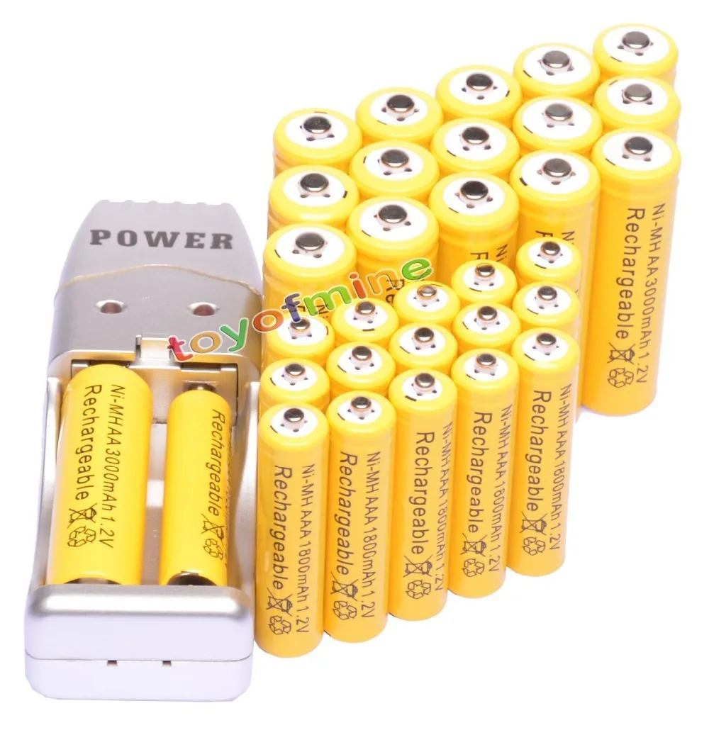

16+16x AA AAA 1800mAh 3000mAh Rechargeable Battery 1.2V Yellow + USB Charger