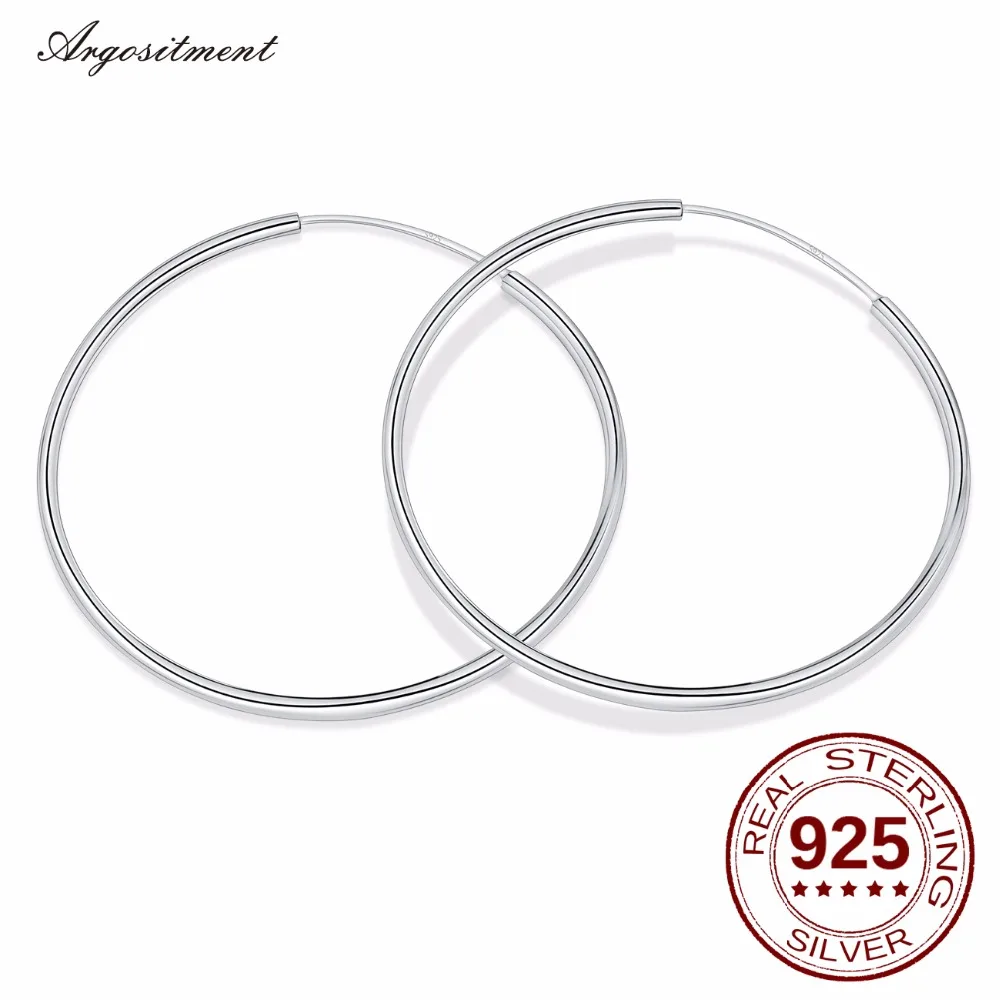 

Sterling Silver Earrings 925 Silver Women Fashion Jewelry Smooth Round Circle Earrings Hoop 3 Size 40mm 50mm 60mm