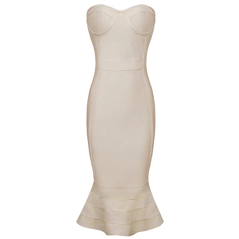 2018 Новое Стильное женское платье без бретелек бежевое летнее элегантное