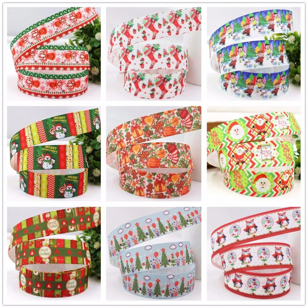 1411116 22 мм мультфильм Рождество серии печатных grosgrain ленты одежда аксессуары DIY