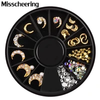 1 wheel gold moon star 3d alloy nail art decoration mixed ab crystal rhinestones charm jewelry metal studs manicure accessories