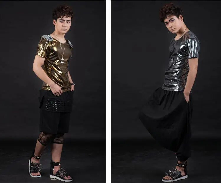 

nightclub type tide male scoop, cultivate one's morality Men's T-shirt with short sleeves costumes M singer xia men's stag