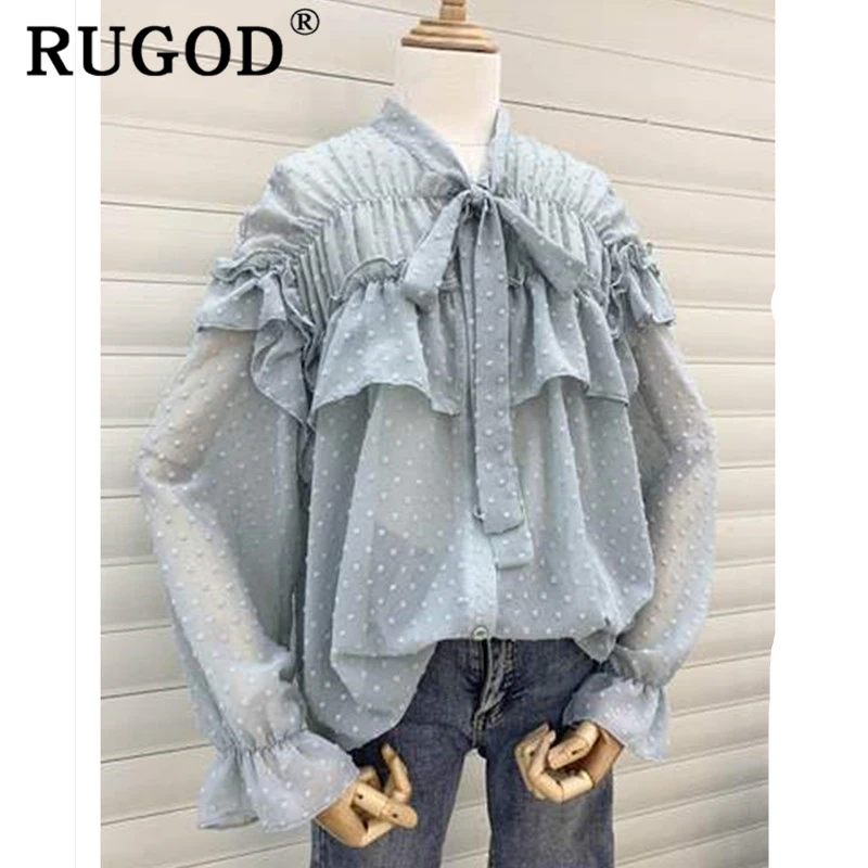 Женская шифоновая блузка RUGOD элегантная офисная в Корейском стиле с оборками и
