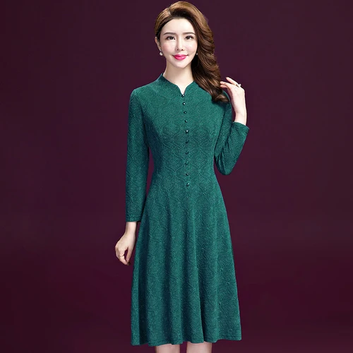 Женское однотонное платье с v образным вырезом зимнее приталенное зеленое Xxxxxl