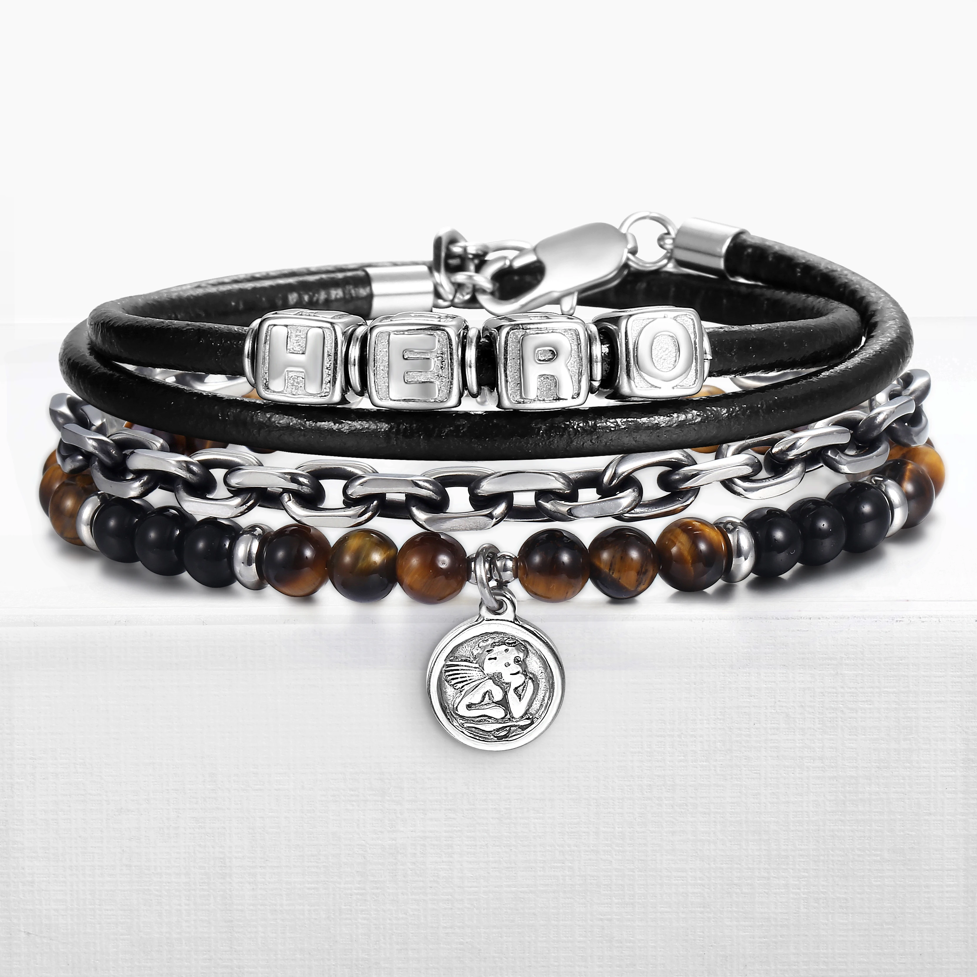 Мужские и женские браслеты из натуральной кожи 2 шт./компл. с бисером тигровым