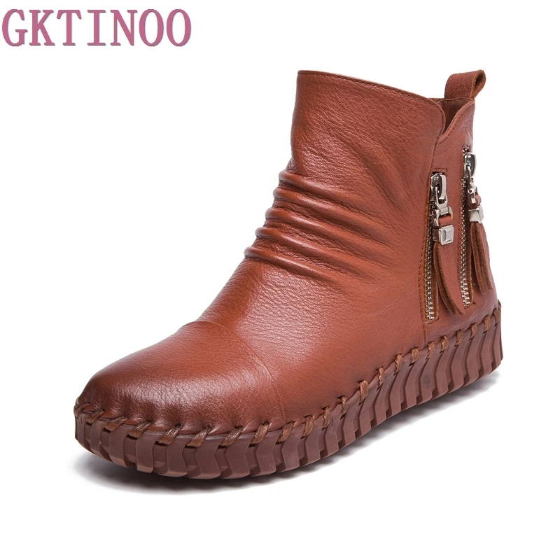 Короткие сапоги из натуральной мягкой кожи зимние женские ботинки обувь ручной