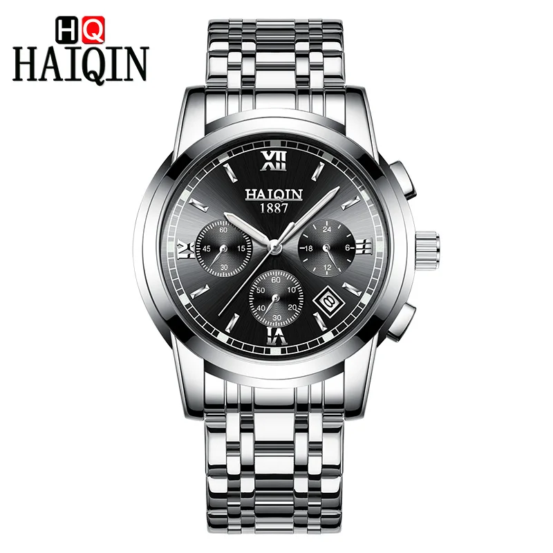 Silver Black HAIQIN кварцевые мужские часы золотые/Военные/наручные/спортивные/водонепроницаемые часы мужские часы люксовый бренд reloj hombre - Цвет: Silver Black