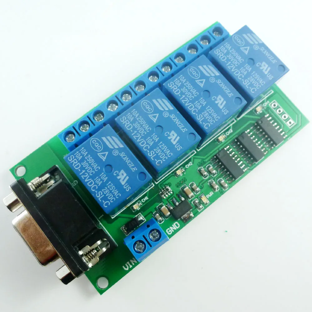 Релейная плата 12 В постоянного тока 4 канала RS232 PC USB UART DB9 дистанционный