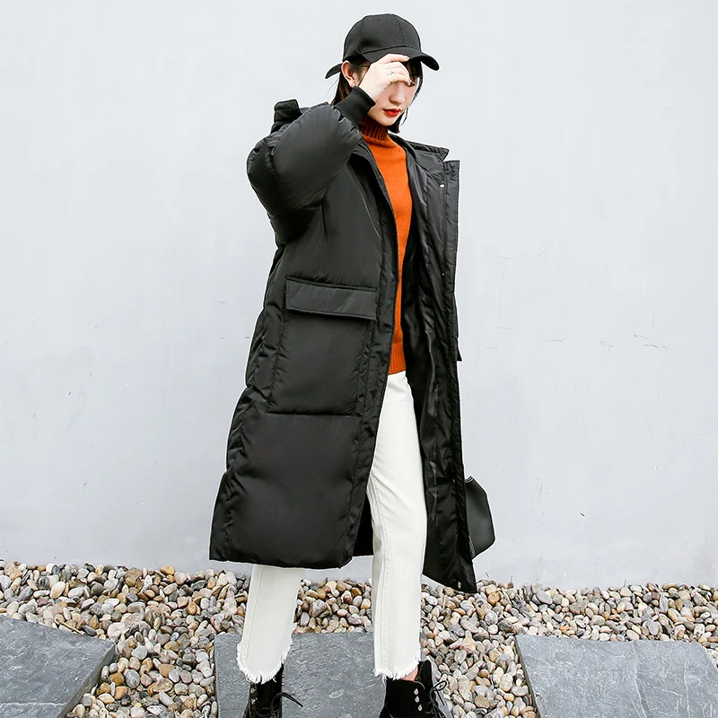 2019 зимняя женская куртка в Корейском стиле с капюшоном и двумя большими